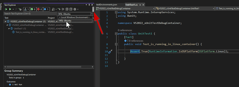 VS2022 - Select Test Environment
